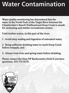 National Park Service Water Contamination Notice