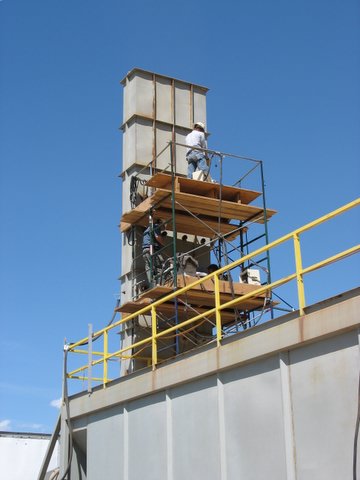 Ensign-Bickford Company Soil Cleanup: scaffolding next to the thermal treatment unit allows testers to position equipment