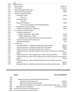 Screenshot: Drinking Water Fee Schedule PDF