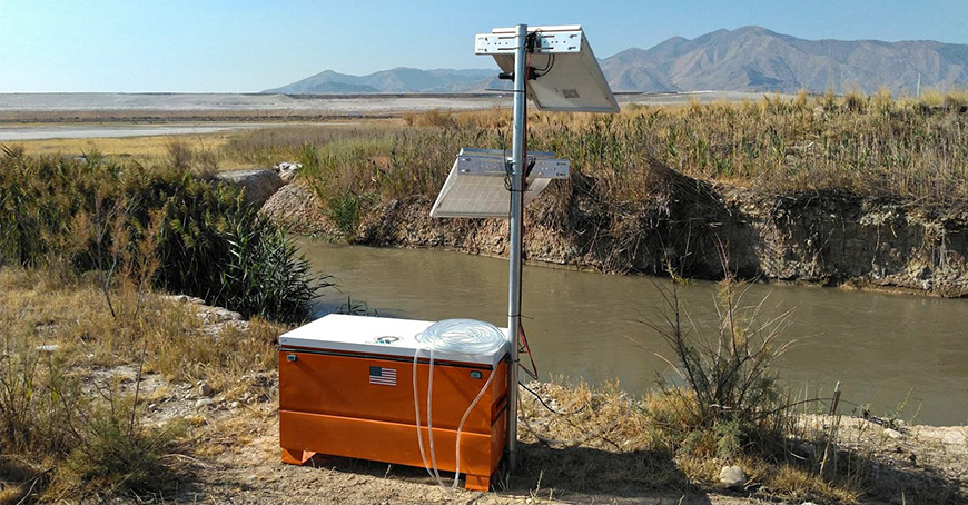 Picture of a stormwater monitor at the future site of the Utah Inland Port