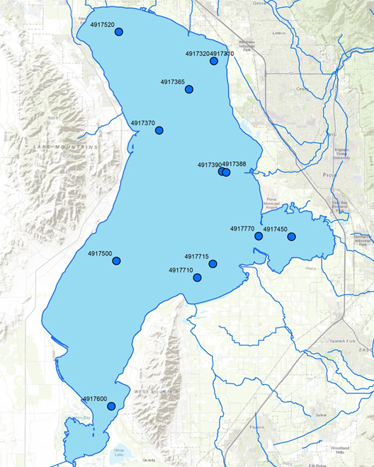 Utah Lake Map of samples collected