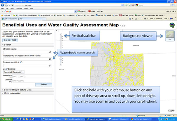 Screenshot: Water Quality Beneficial Uses Map